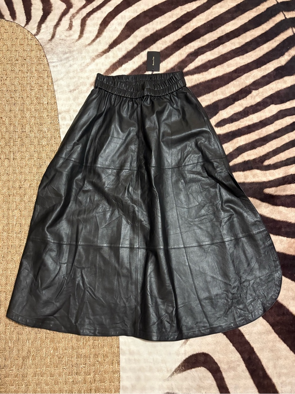 Massimo Dutti Black Faux Leather A-Line Midi Skirt